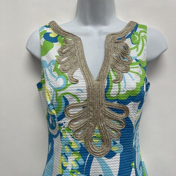 Lilly Pulitzer Women's Dress Size 00 White Green Blue Gold Sleeveless - Picture 2 of 7